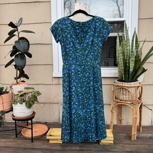 Vintage 50s/60s Blue & Green Pleated Dress Jackie Kennedy